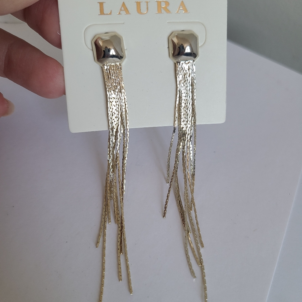 Laura Champagne Silver Tassel Drop Dangle Party Long Evening Earrings